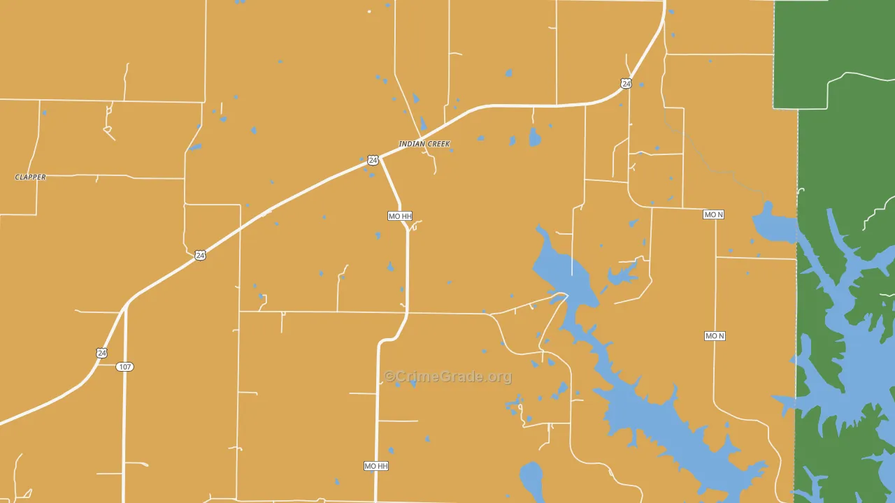 Indian Creek, MO Map of Vehicle Theft Rates