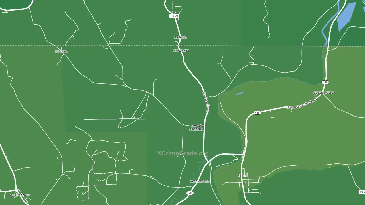 Indian Crossing, PA Map of Vehicle Theft Rates
