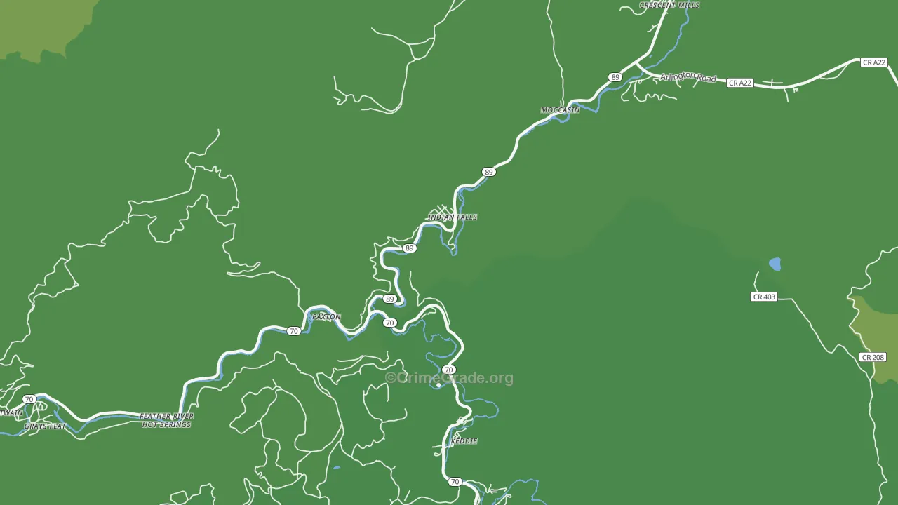Indian Falls, CA Map of Vehicle Theft Rates