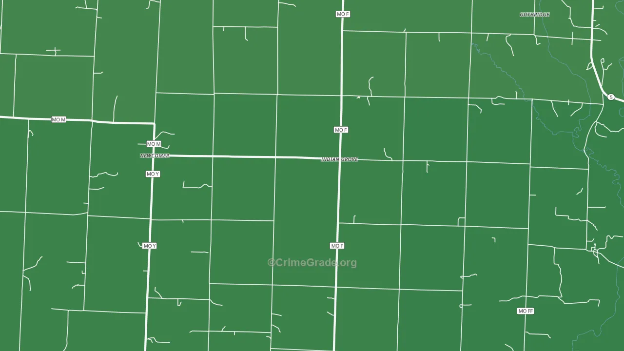 Indian Grove, MO Map of Vehicle Theft Rates