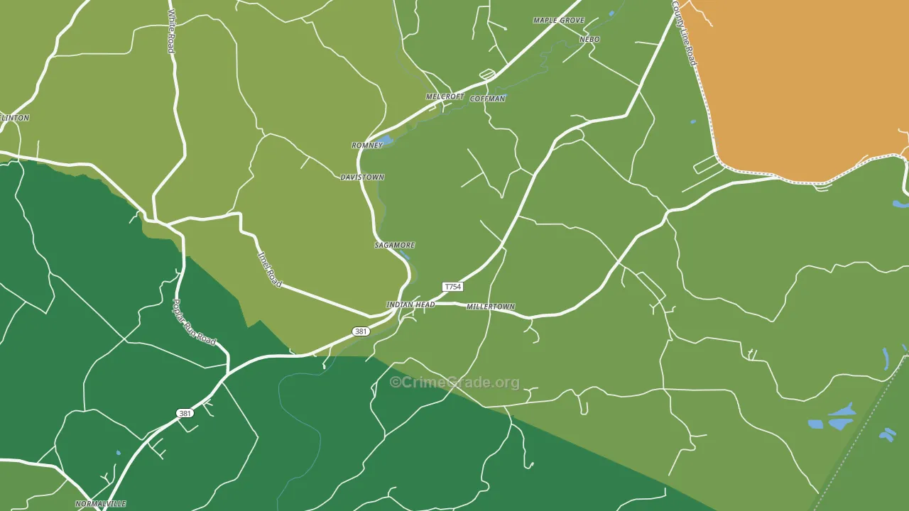 Indian Head, PA Map of Vehicle Theft Rates