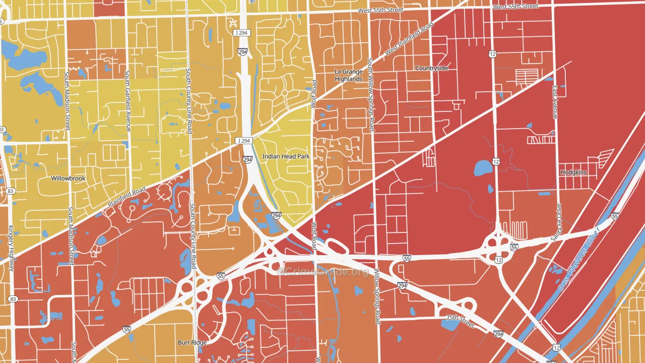 Indian Head Park, IL Map of Vehicle Theft Rates