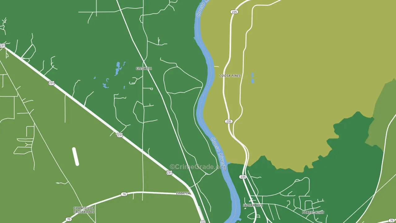 Indian Hill, AL Map of Vehicle Theft Rates