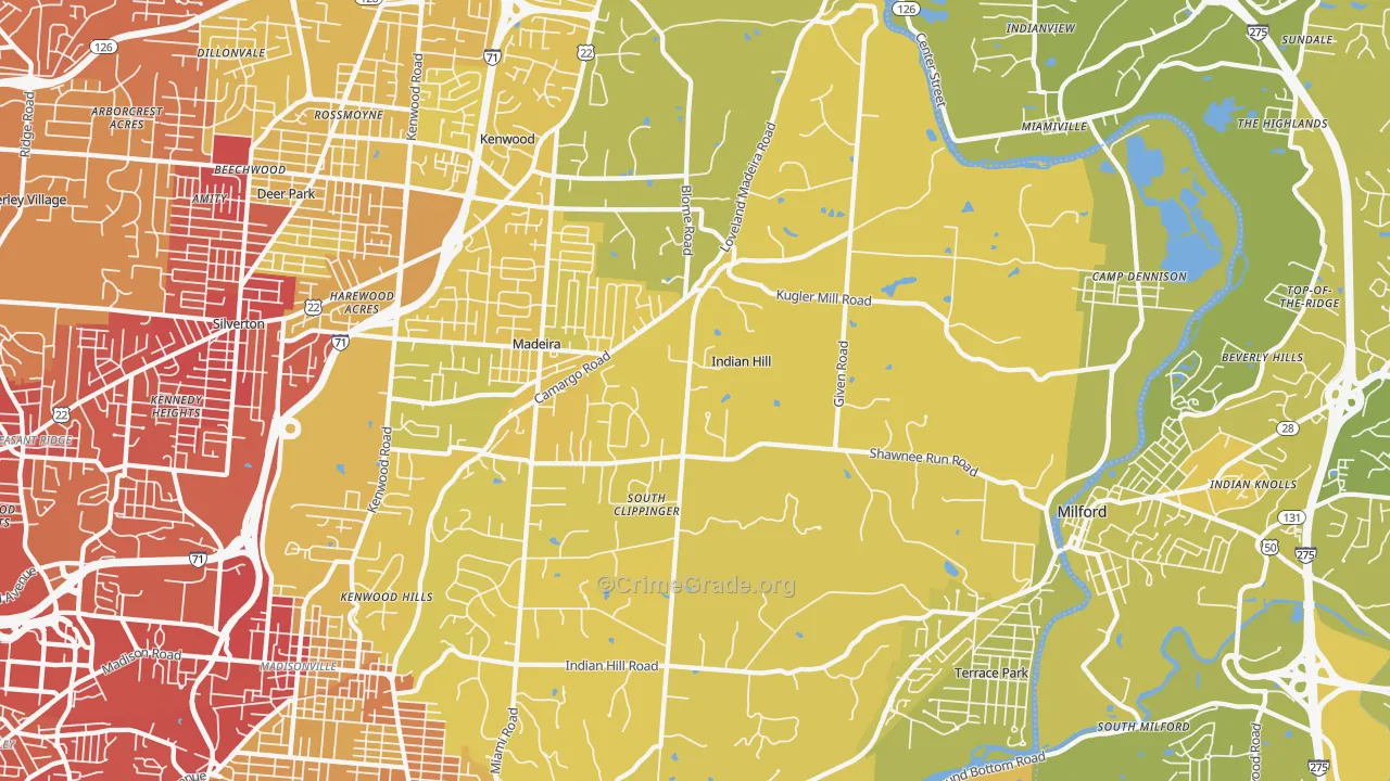 Indian Hill, OH Map of Vehicle Theft Rates