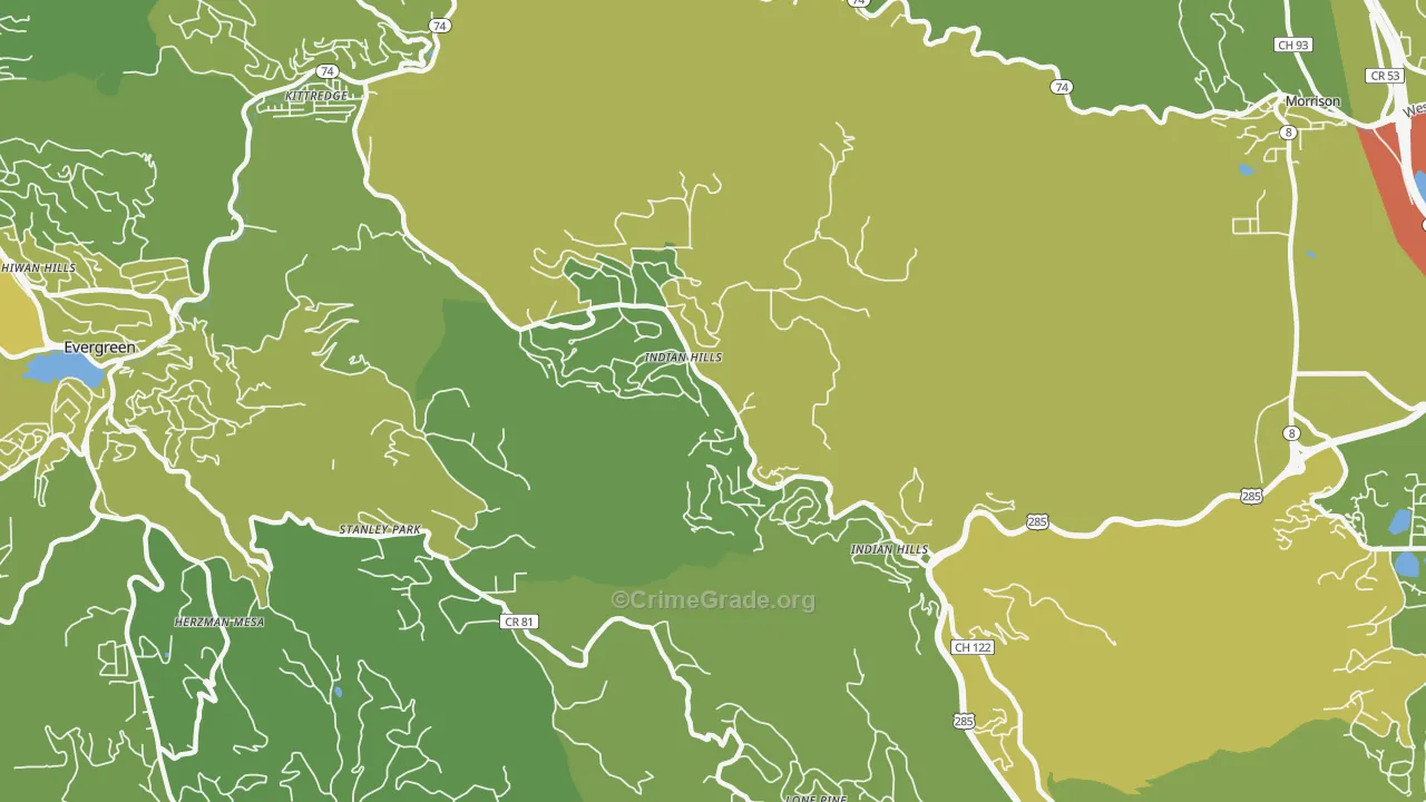 Indian Hills, CO Map of Vehicle Theft Rates