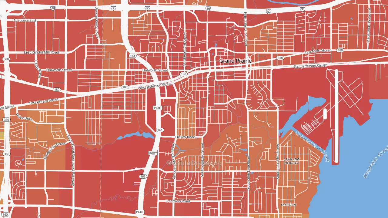 Indian Hills, Grand Prairie, TX Map of Vehicle Theft Rates