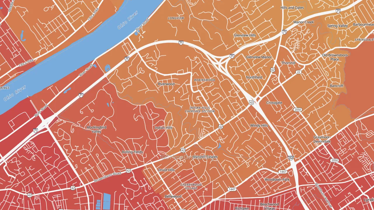 Indian Hills, KY Map of Vehicle Theft Rates