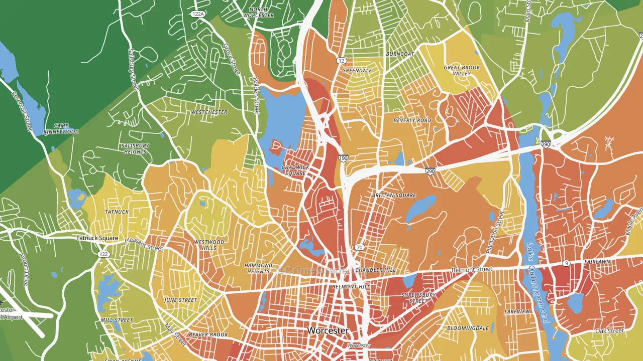 Indian Lake East, Worcester, MA Map of Vehicle Theft Rates