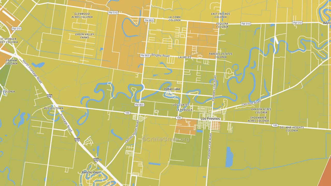 Indian Lake, TX Map of Vehicle Theft Rates