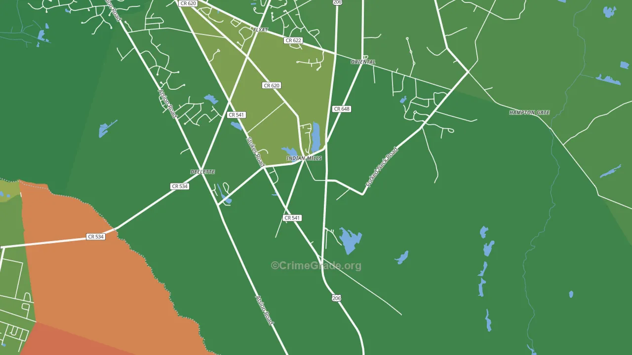 Indian Mills, NJ Map of Vehicle Theft Rates