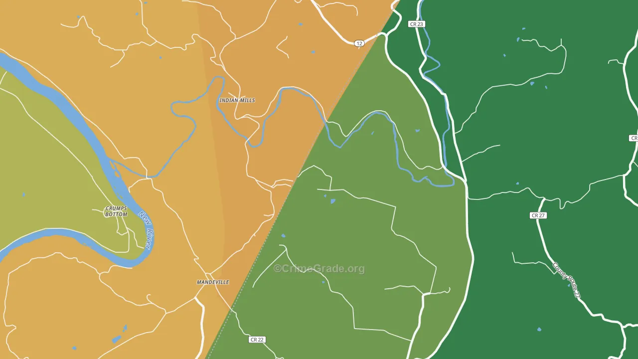 Indian Mills, WV Map of Vehicle Theft Rates
