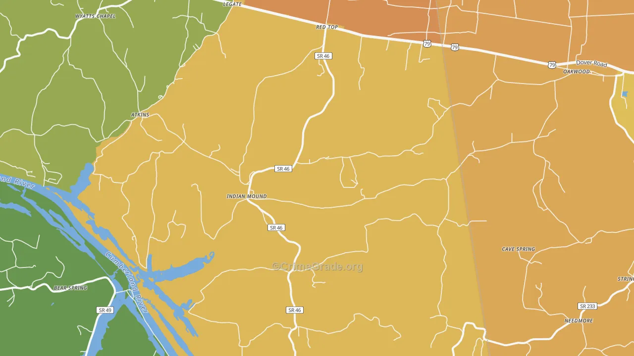 Indian Mound, TN Map of Vehicle Theft Rates