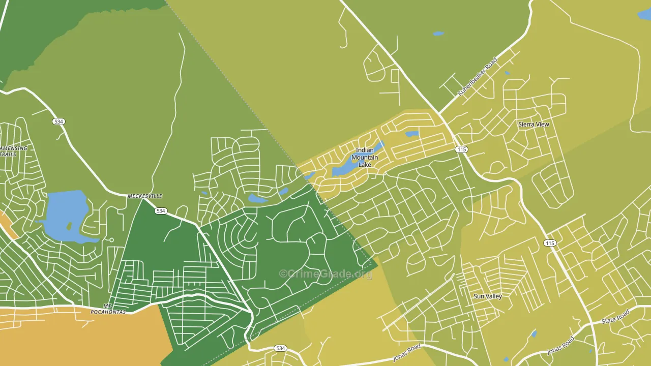 Indian Mountain Lake, PA Map of Vehicle Theft Rates