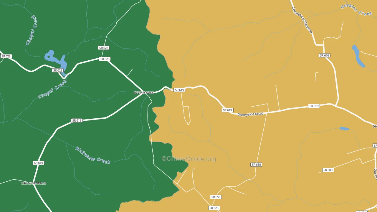 Indian Neck, VA Map of Vehicle Theft Rates