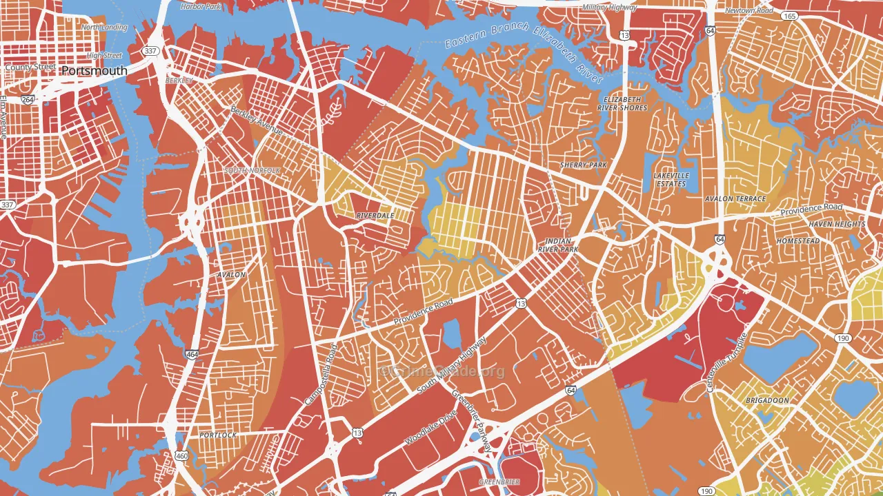 Indian River, Chesapeake, VA Map of Vehicle Theft Rates