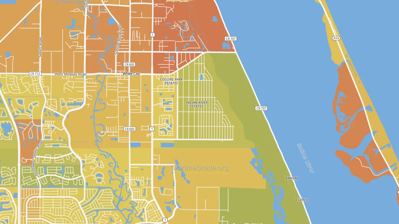 Indian River Estates, FL Map of Vehicle Theft Rates