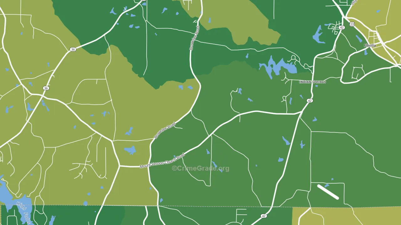 Indian Springs, GA Map of Vehicle Theft Rates