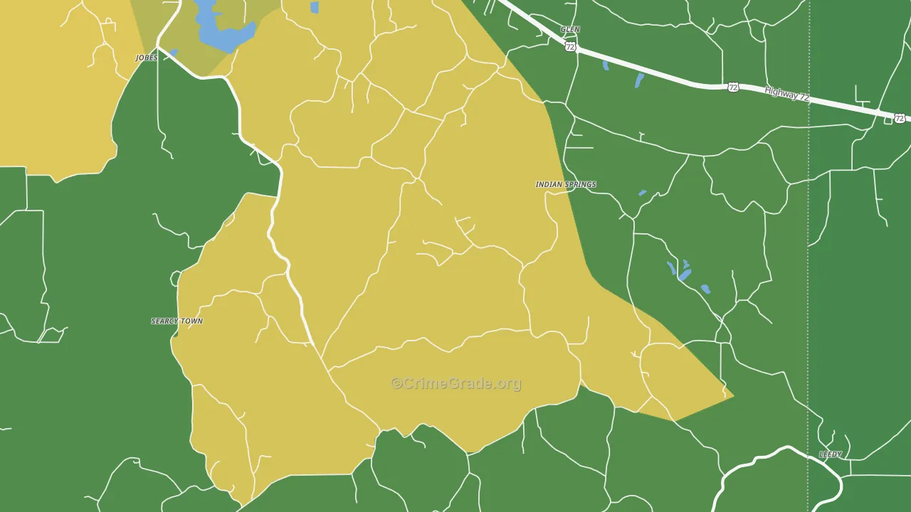 Indian Springs, MS Map of Vehicle Theft Rates