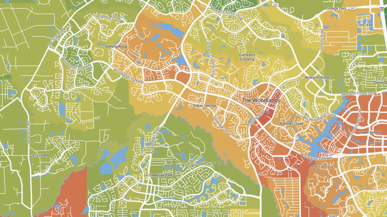 Indian Springs, The Woodlands, TX Map of Vehicle Theft Rates