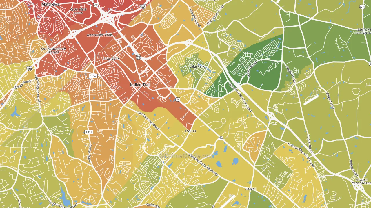 Indian Trail, NC Map of Vehicle Theft Rates