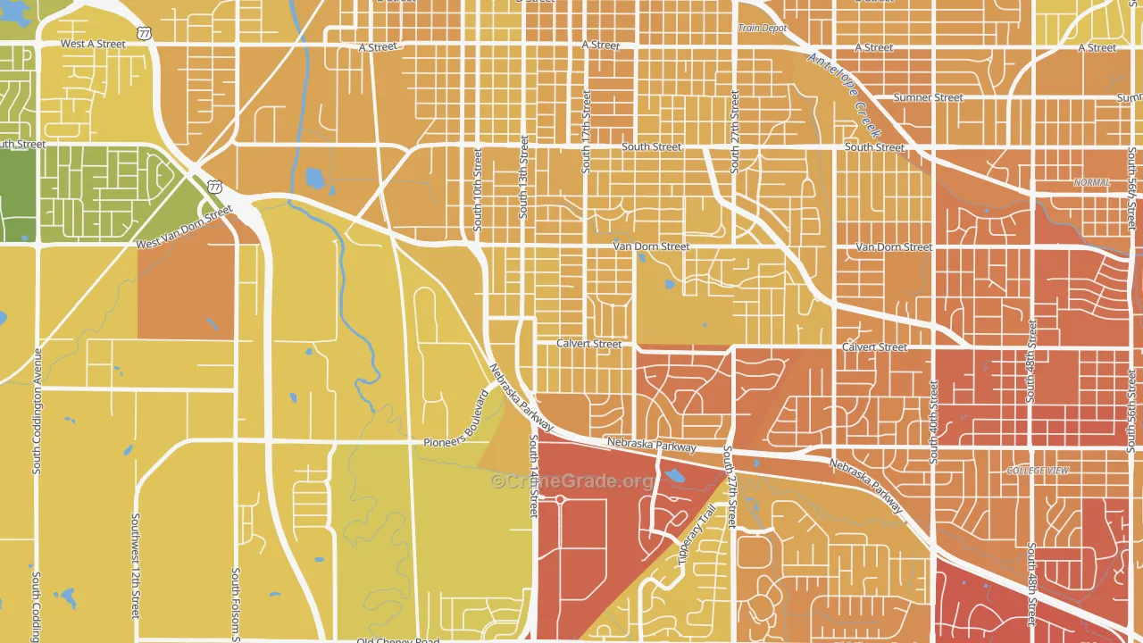 Indian Village, Lincoln, NE Map of Vehicle Theft Rates
