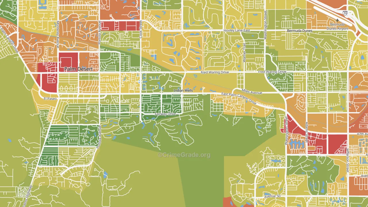 Indian Wells, CA Map of Vehicle Theft Rates