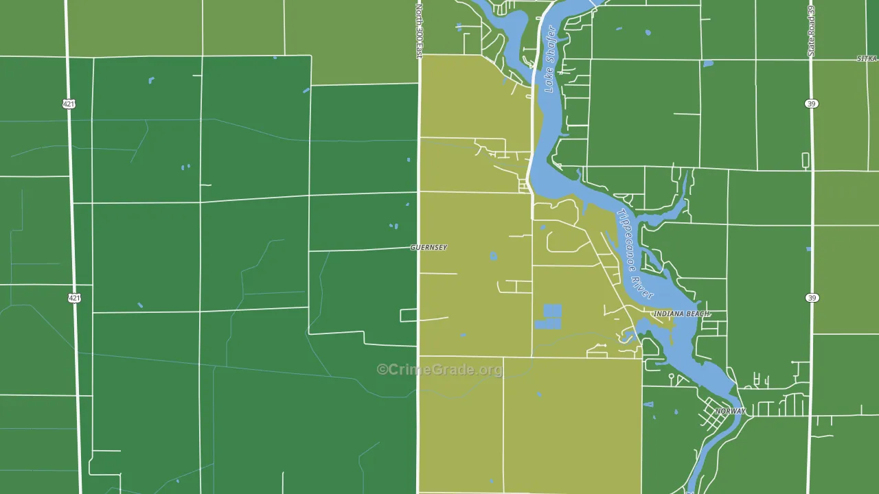 Indiana Beach, IN Map of Vehicle Theft Rates