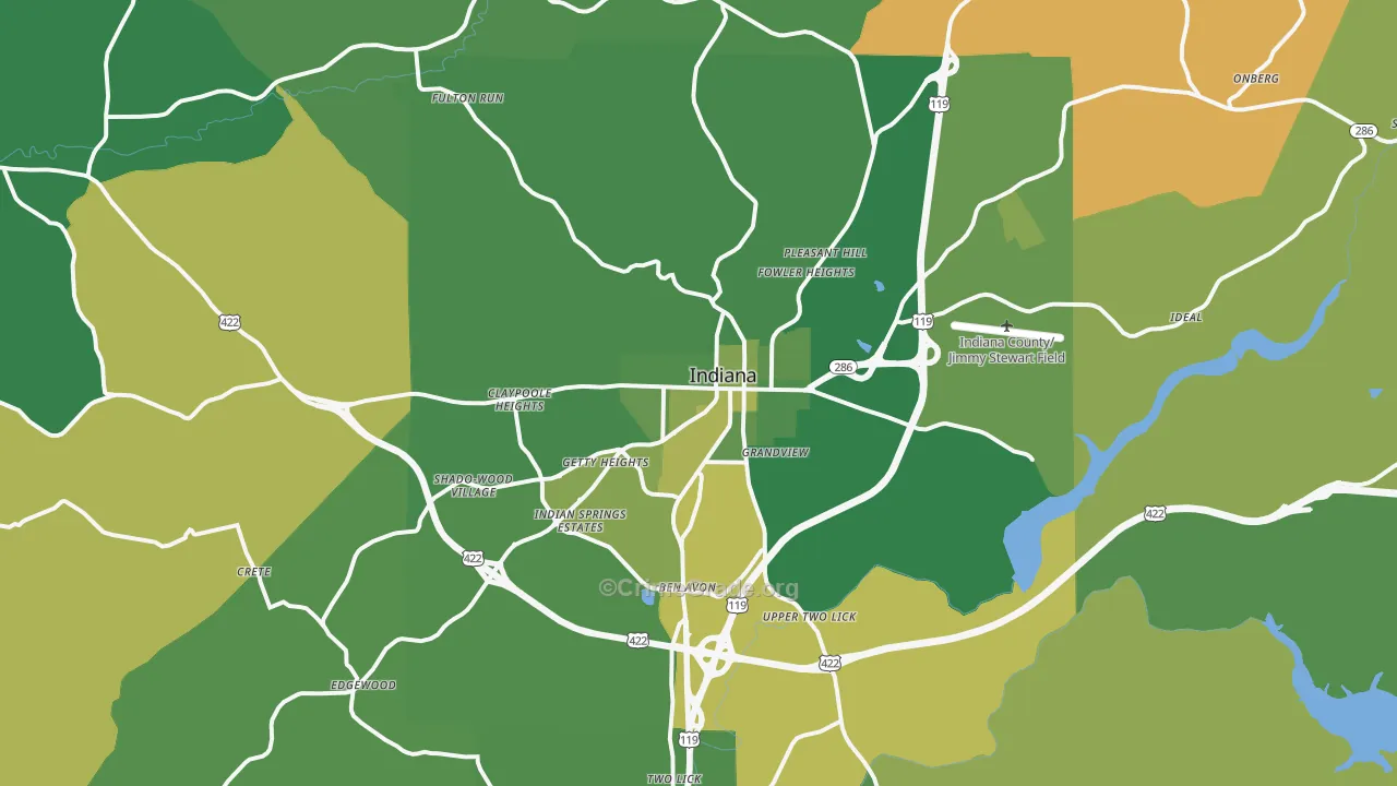Indiana, PA Map of Vehicle Theft Rates