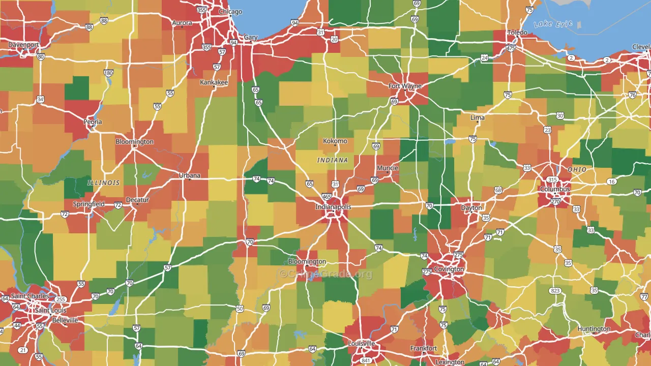 Indiana Map of Vehicle Theft Rates