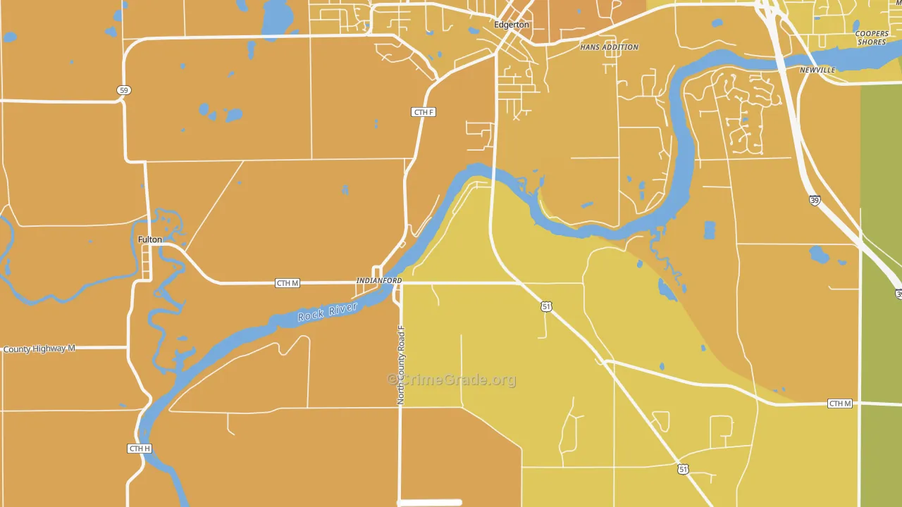 Indianford, WI Map of Vehicle Theft Rates