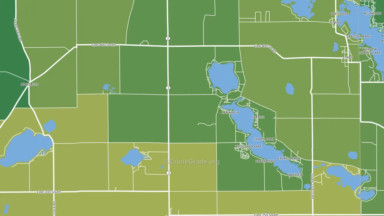 Indianola, IN Map of Vehicle Theft Rates