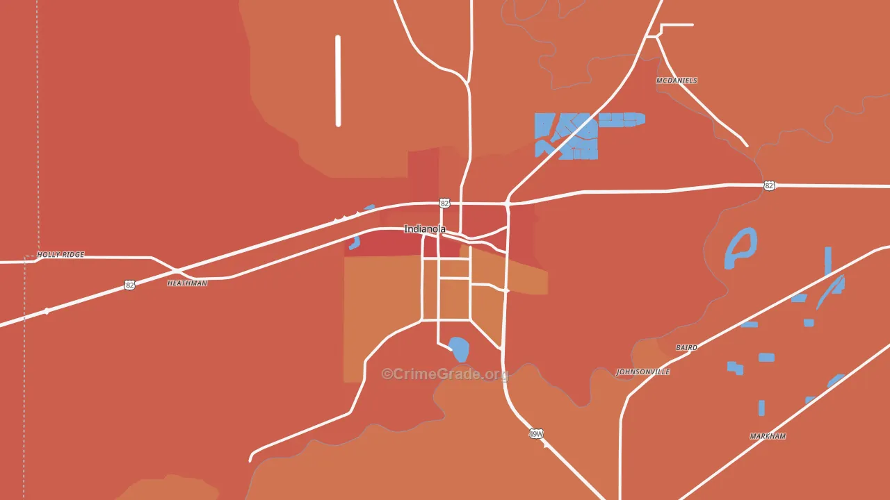 Indianola, MS Map of Vehicle Theft Rates