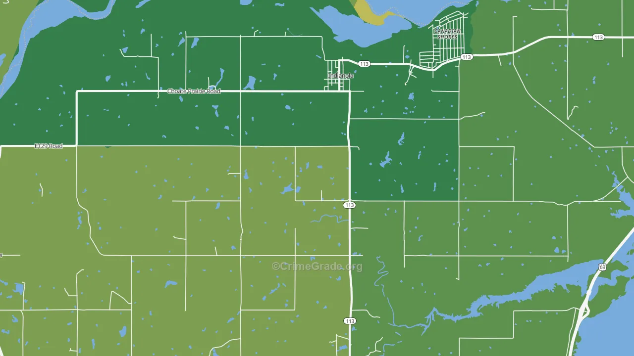 Indianola, OK Map of Vehicle Theft Rates