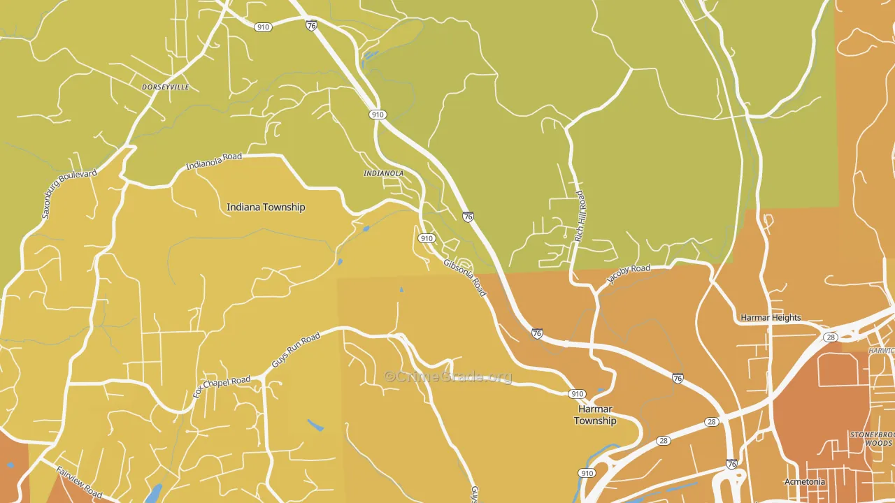 Indianola, PA Map of Vehicle Theft Rates