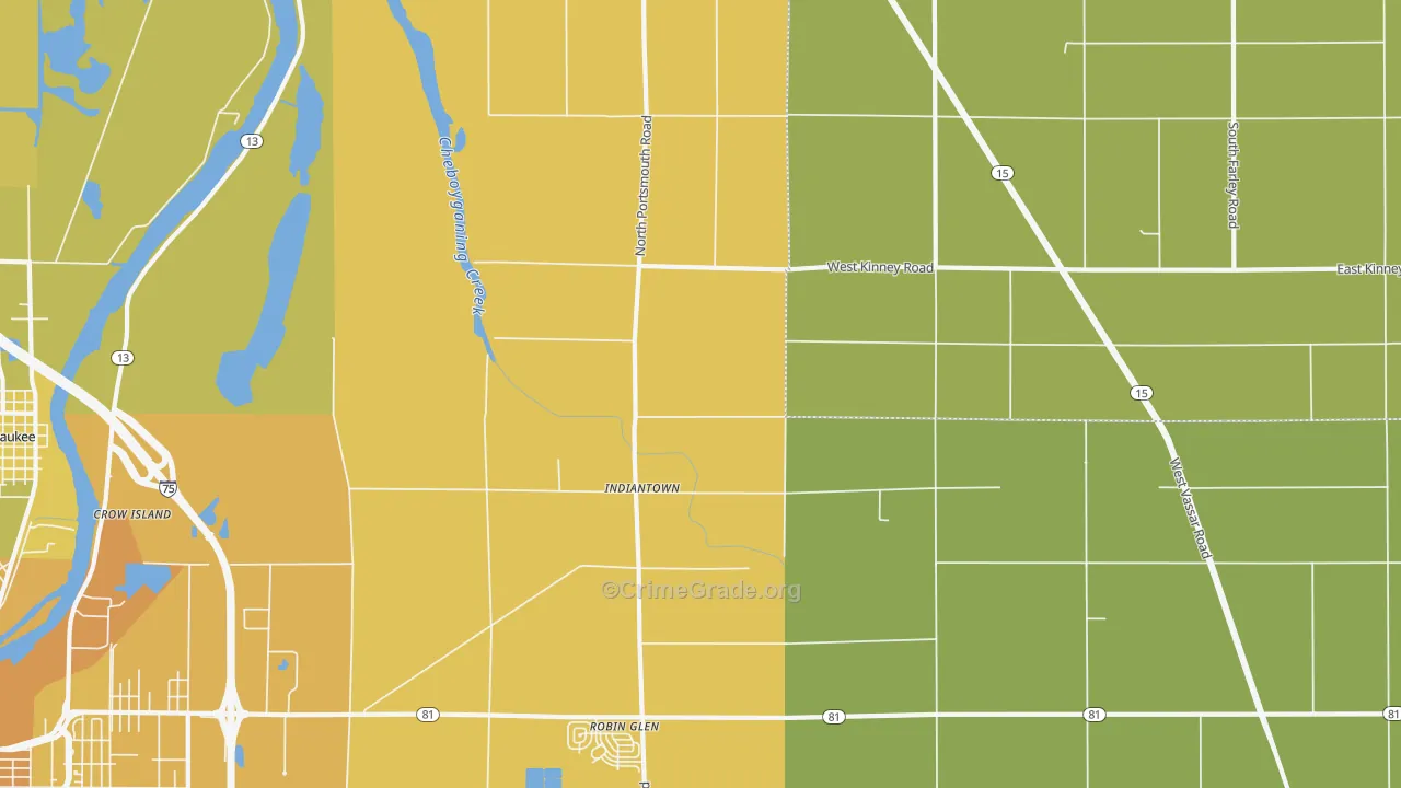 Indiantown, MI Map of Vehicle Theft Rates