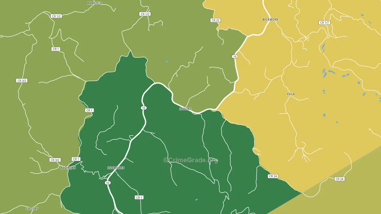 Indore, WV Map of Vehicle Theft Rates