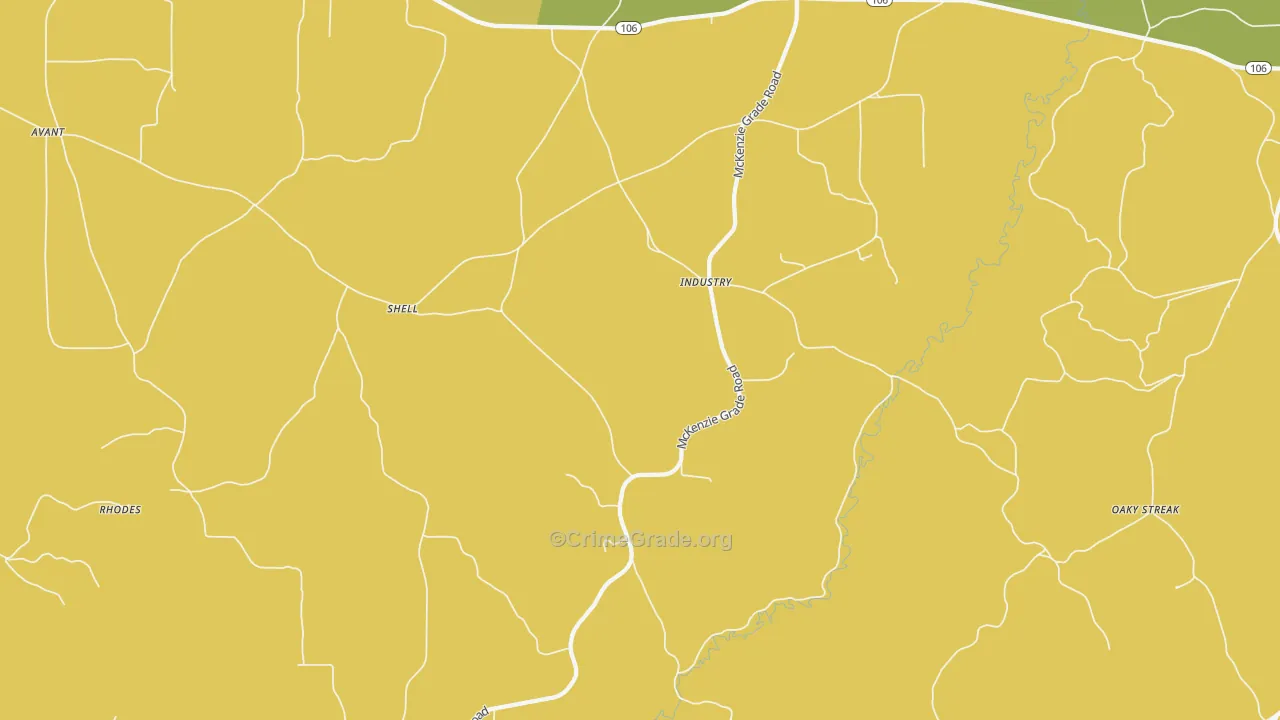 Industry, AL Map of Vehicle Theft Rates