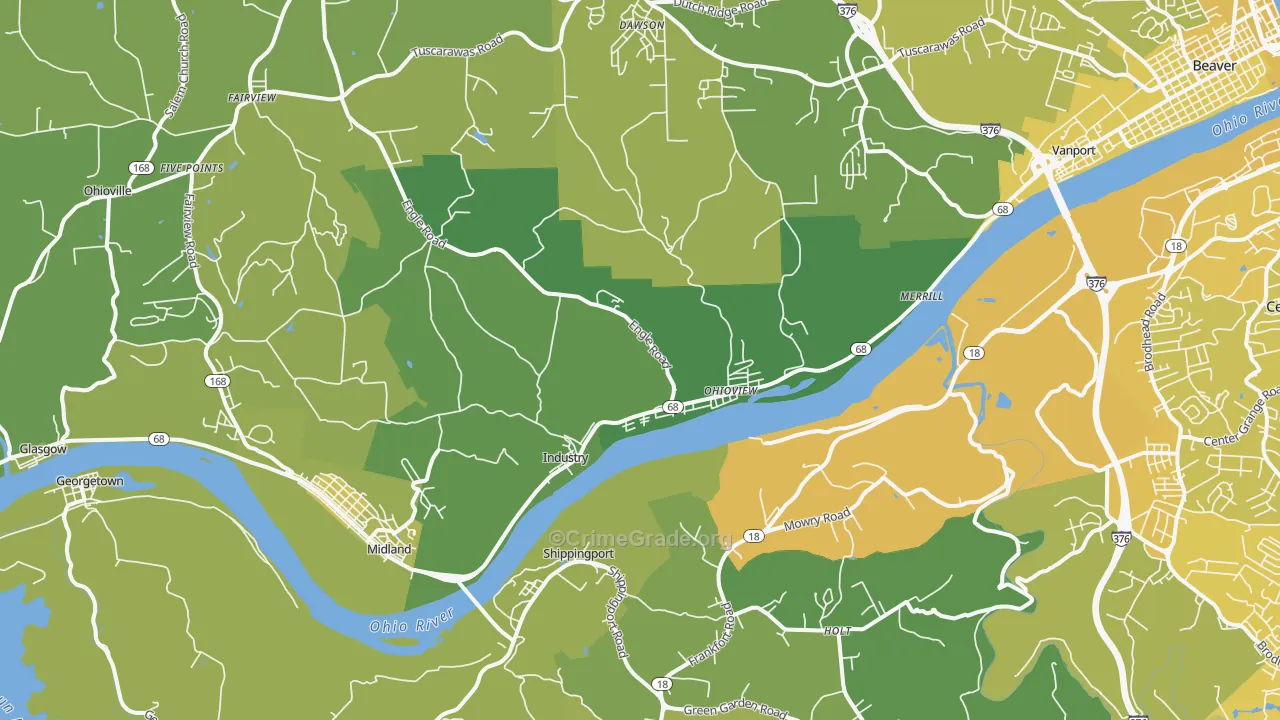 Industry, PA Map of Vehicle Theft Rates