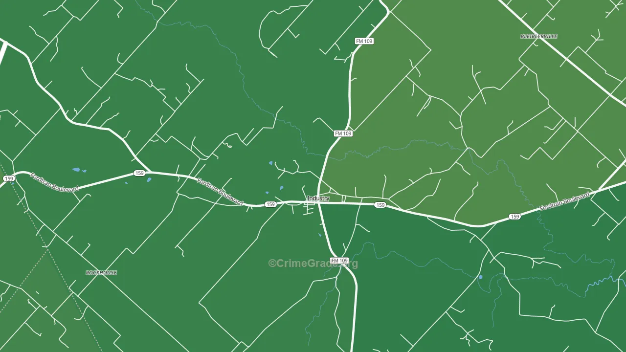 Industry, TX Map of Vehicle Theft Rates