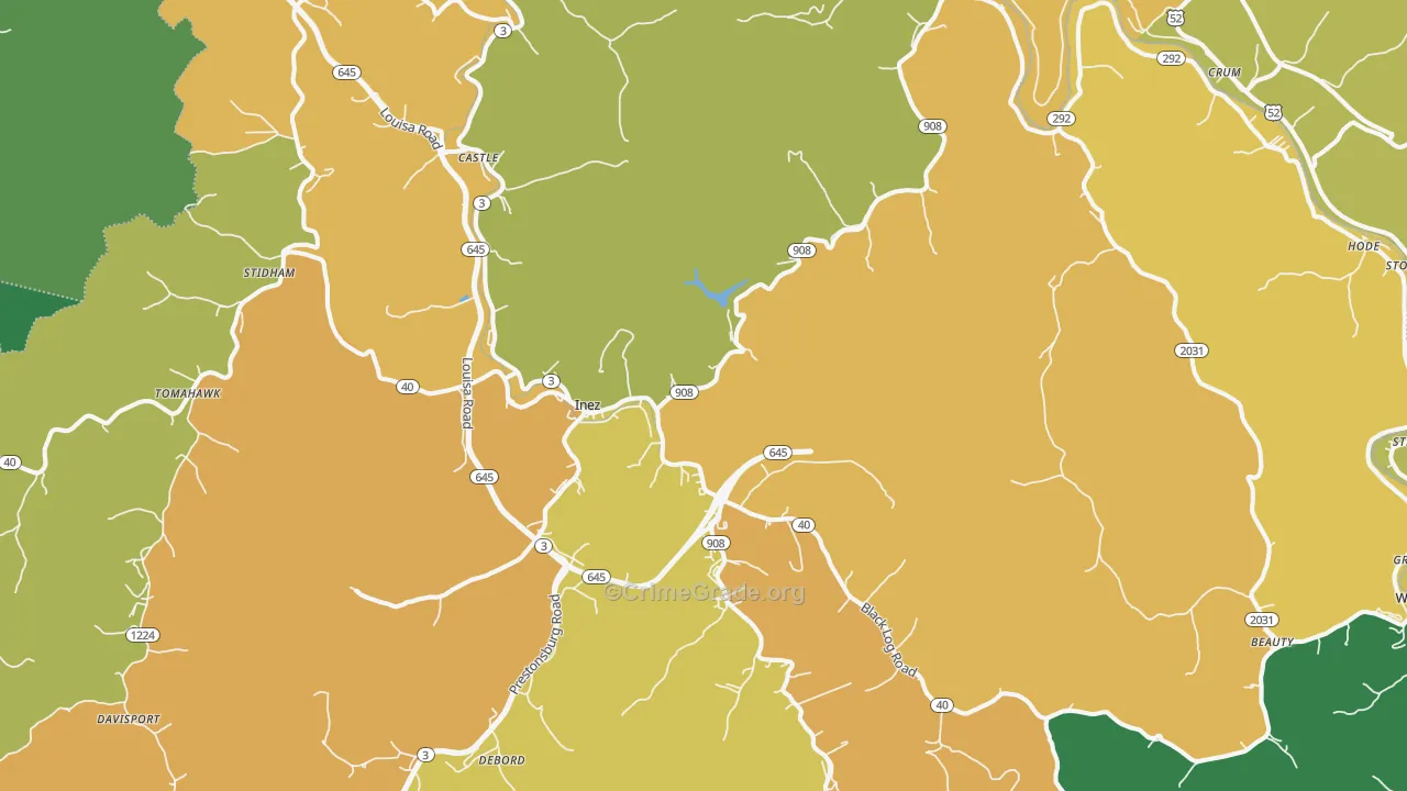 Inez, KY Map of Vehicle Theft Rates