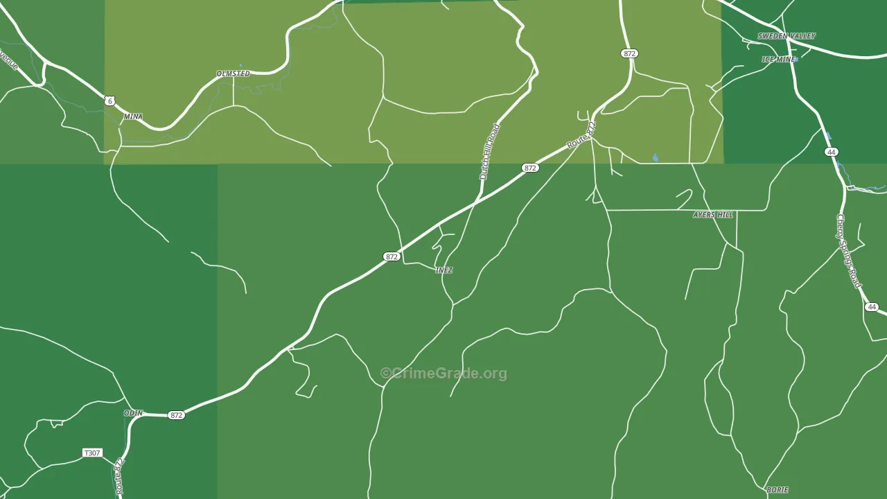 Inez, PA Map of Vehicle Theft Rates