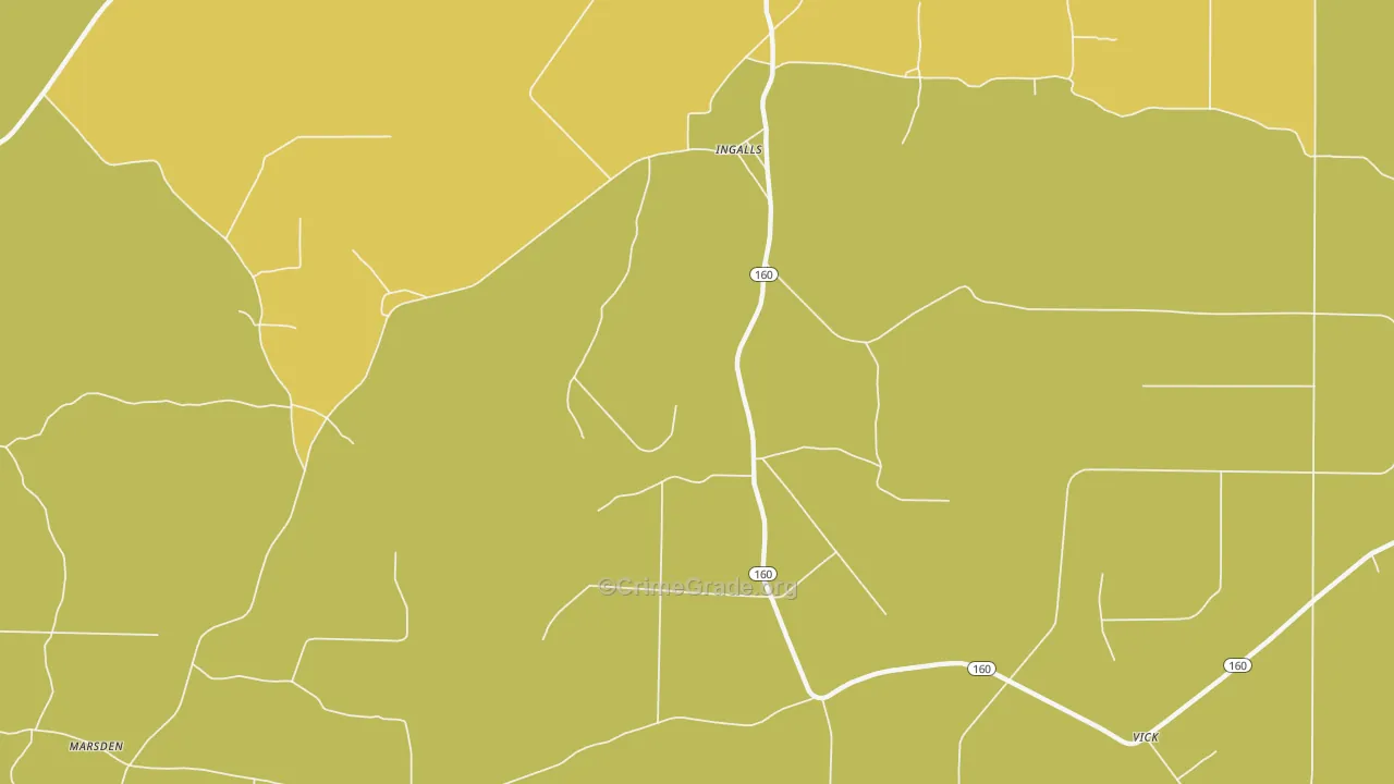 Ingalls, AR Map of Vehicle Theft Rates