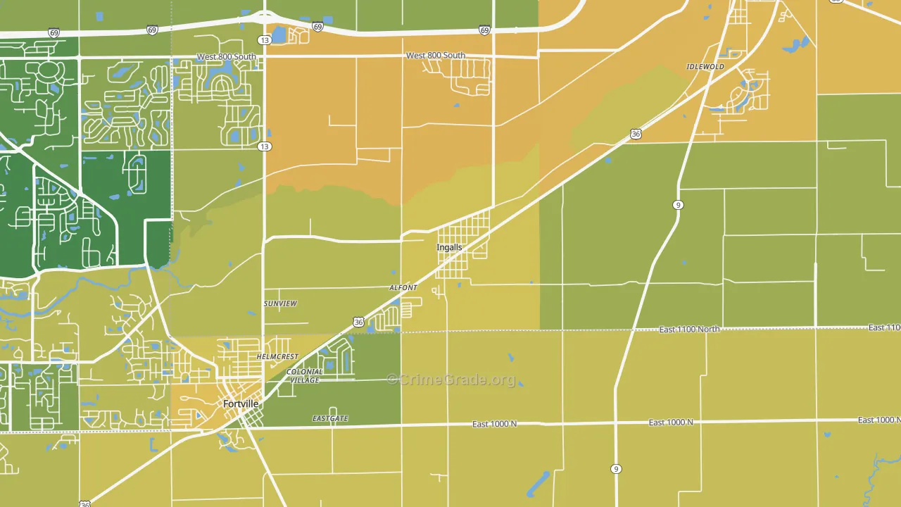 Ingalls, IN Map of Vehicle Theft Rates