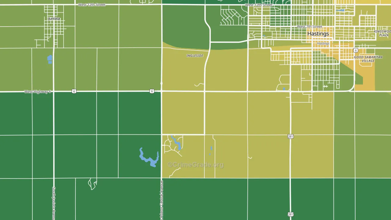 Ingleside, NE Map of Vehicle Theft Rates