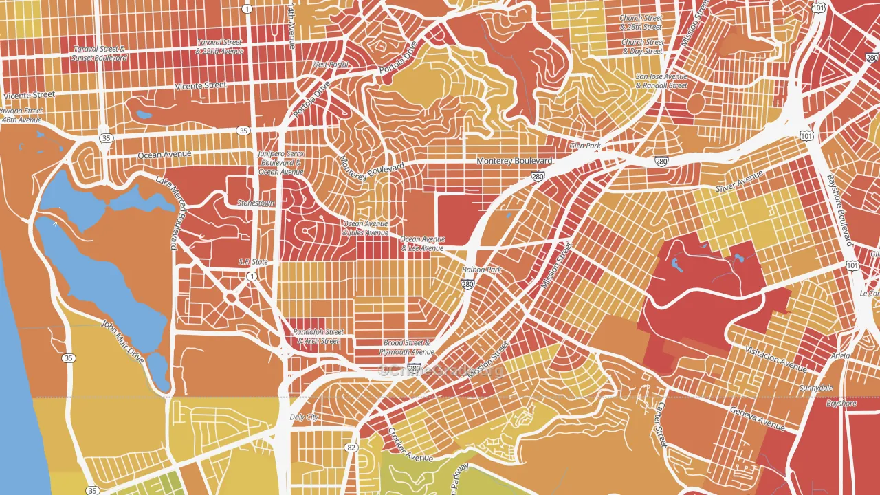 Ingleside, San Francisco, CA Map of Vehicle Theft Rates