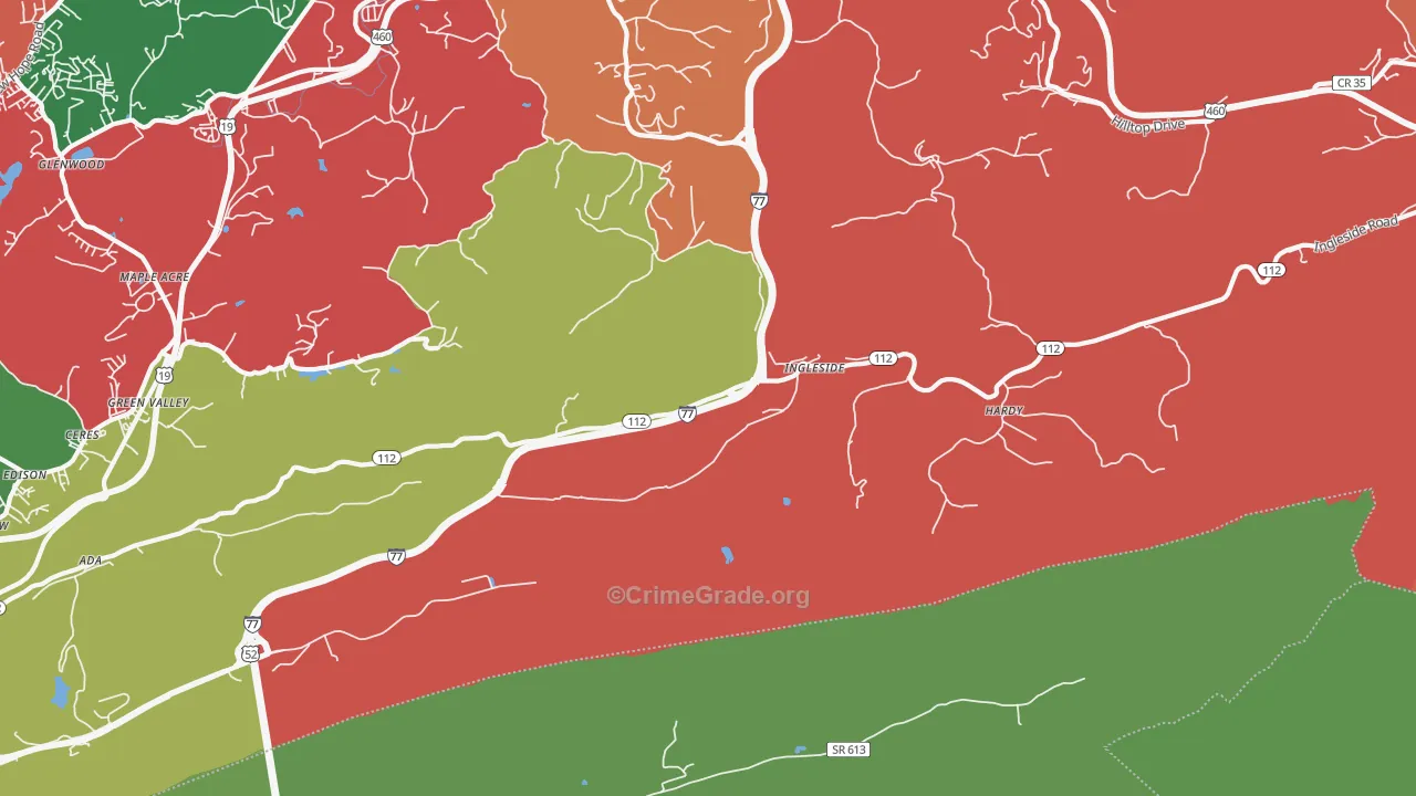 Ingleside, WV Map of Vehicle Theft Rates