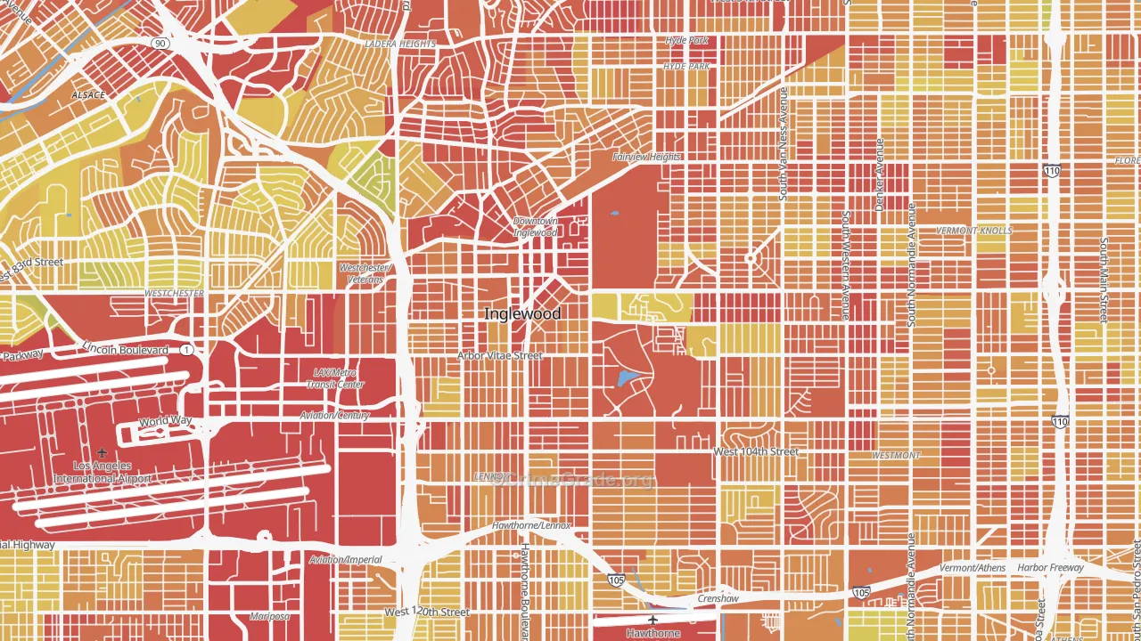 Inglewood, CA Map of Vehicle Theft Rates