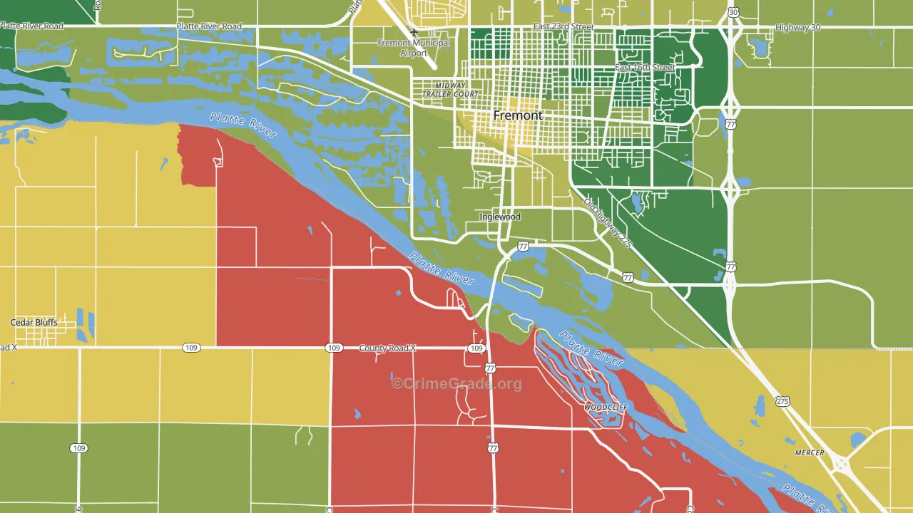 Inglewood, NE Map of Vehicle Theft Rates