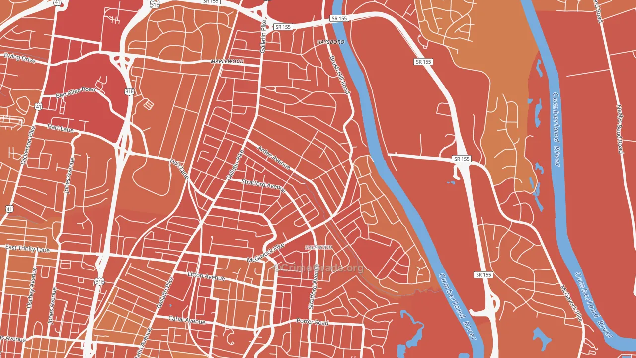 Inglewood-Riverwood, Nashville, TN Map of Vehicle Theft Rates