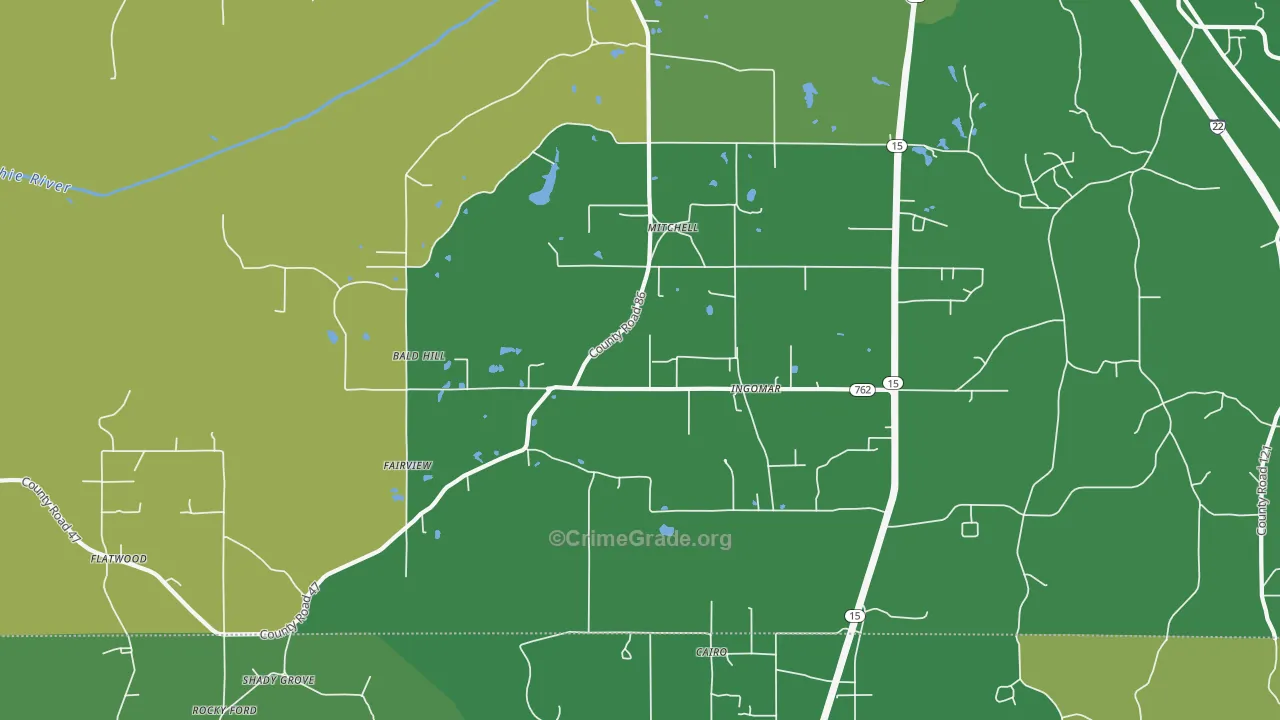 Ingomar, MS Map of Vehicle Theft Rates